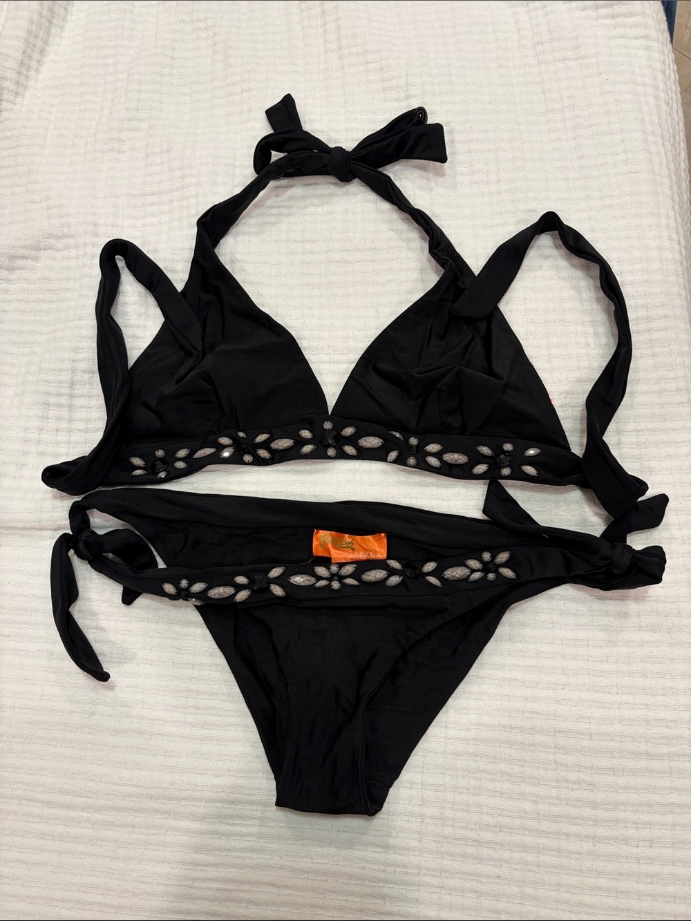 Hale Bob Black Embellished with faceted beads - Tie Bikini Set